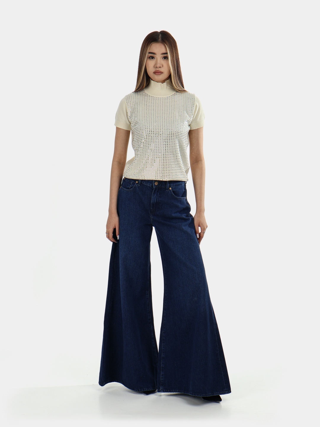 Джинсы широкие и расклешенные 7 For All Mankind JSWW5550RI темно-синий