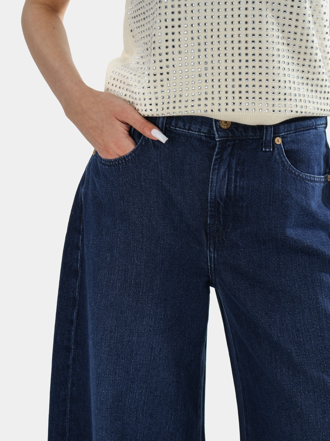 Джинсы широкие и расклешенные 7 For All Mankind JSWW5550RI темно-синий